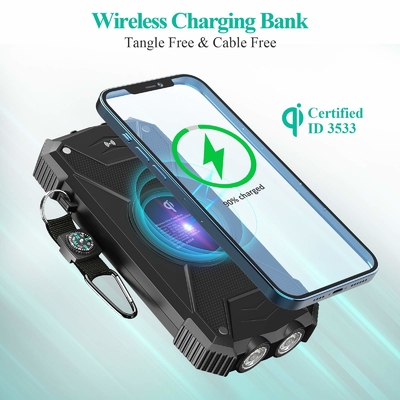 Banco portátil sem fio das energias solares do carregador 10000mAh de Qi para o telefone e o portátil