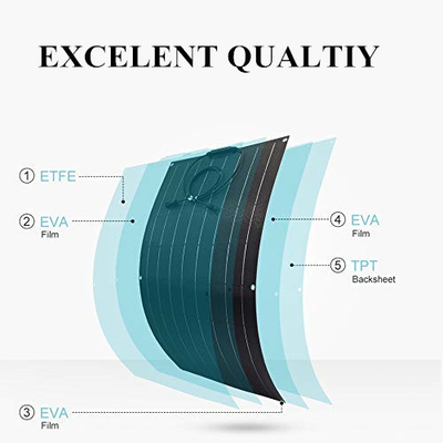 Módulo solar Monocrystalline flexível impermeável do painel solar de 100 watts mono para o rv