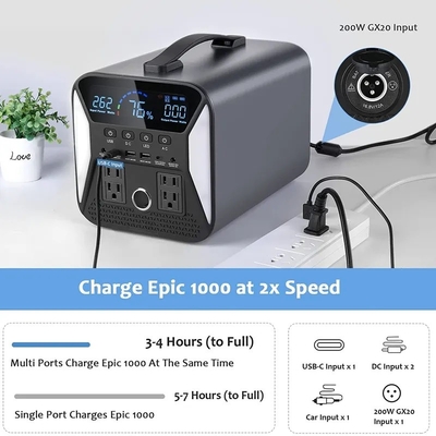 220V fora da rede gerador de energia solar portátil Lifepo4 bateria 1000W